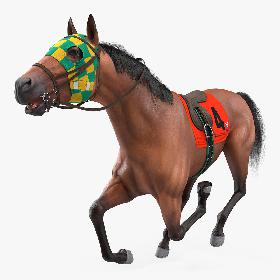 3D Bay Racehorse Fur Rigged